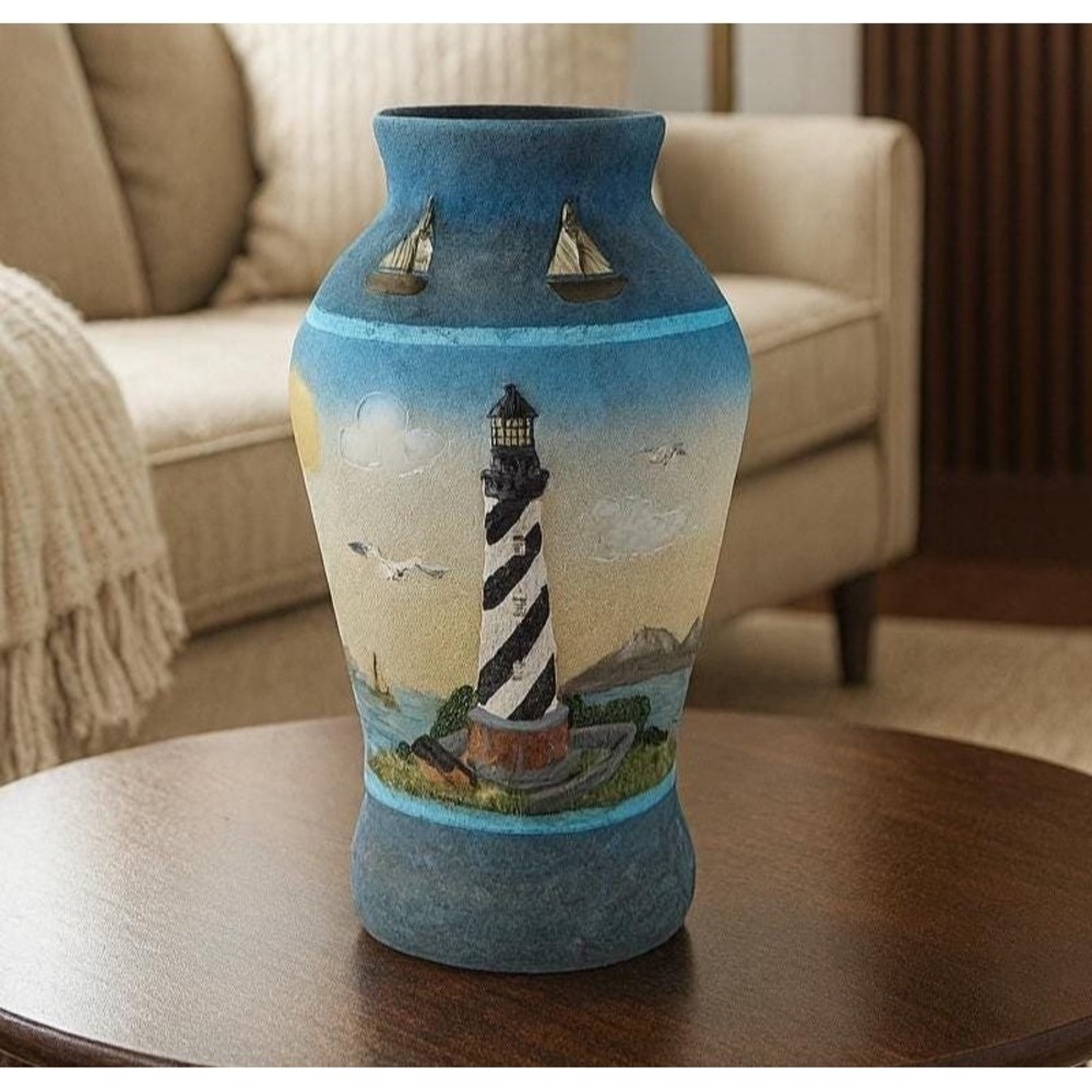 Vintage Lighthouse Vase Coastal Resin Nautical Decor 10 Inch